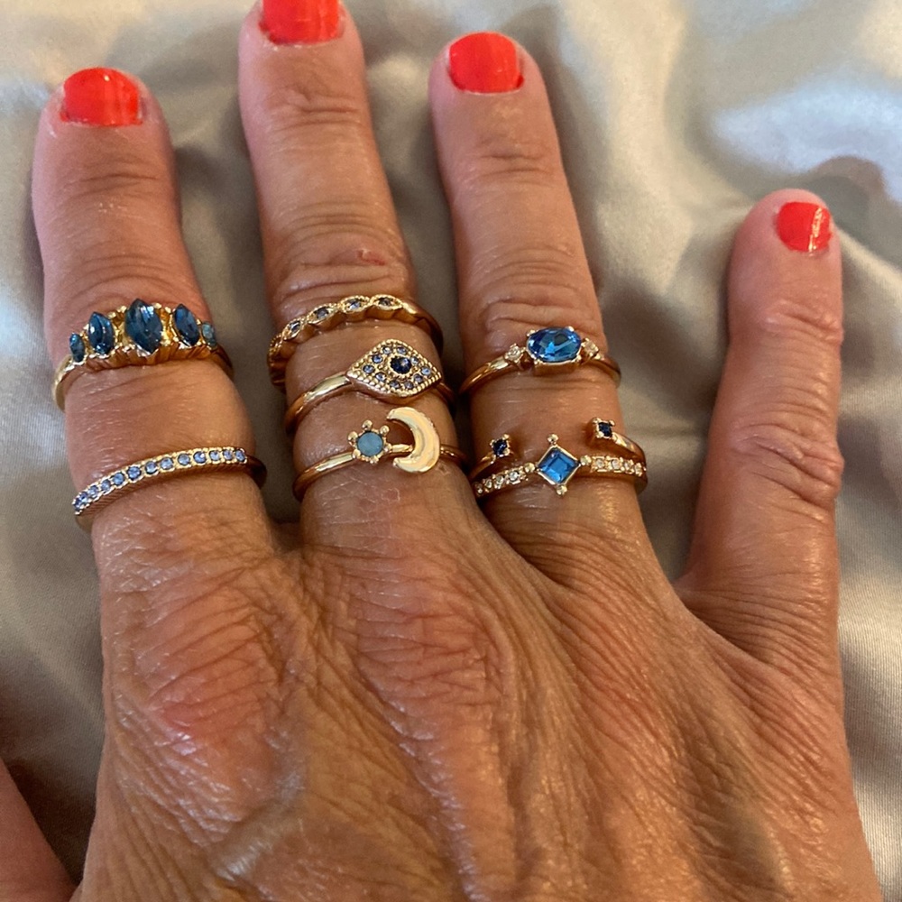 Blue and Gold 7 Piece Ring Set